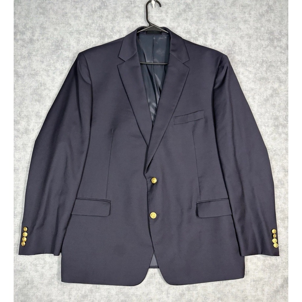 Lauren Ralph Lauren Blazer Mens 48L Navy Blue Wool Gold Crest Buttons Sport Coat